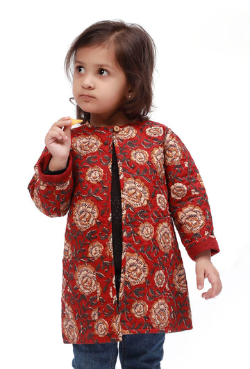 Red Kalamkari Print Quilted Reversible Jacket